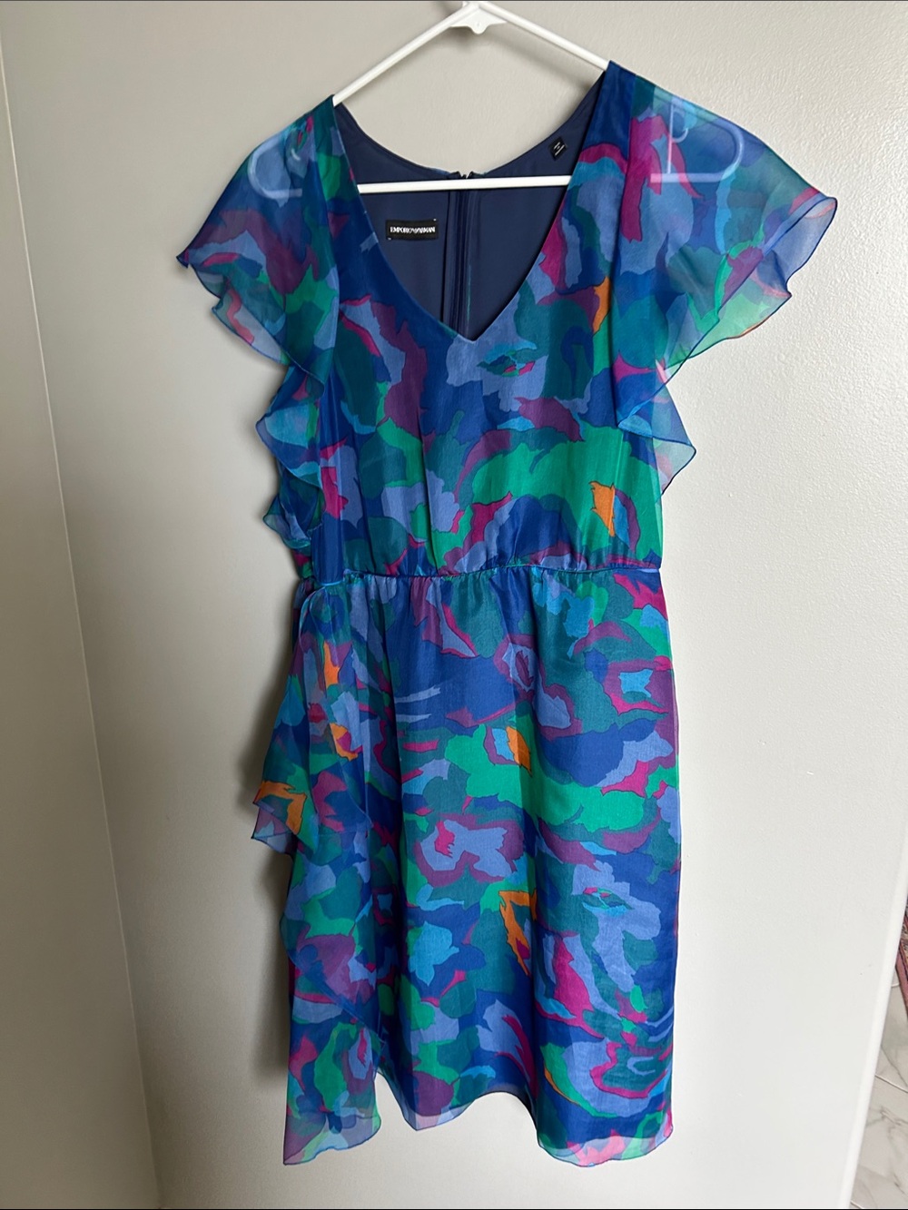 Emporio Armani Blue Multicolor Floral Print Casual Dress